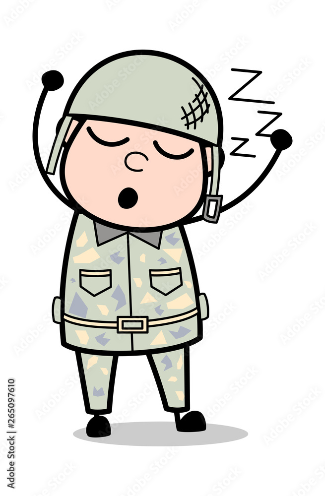 Sleeping - Cute Army Man Cartoon Soldier Vector Illustration