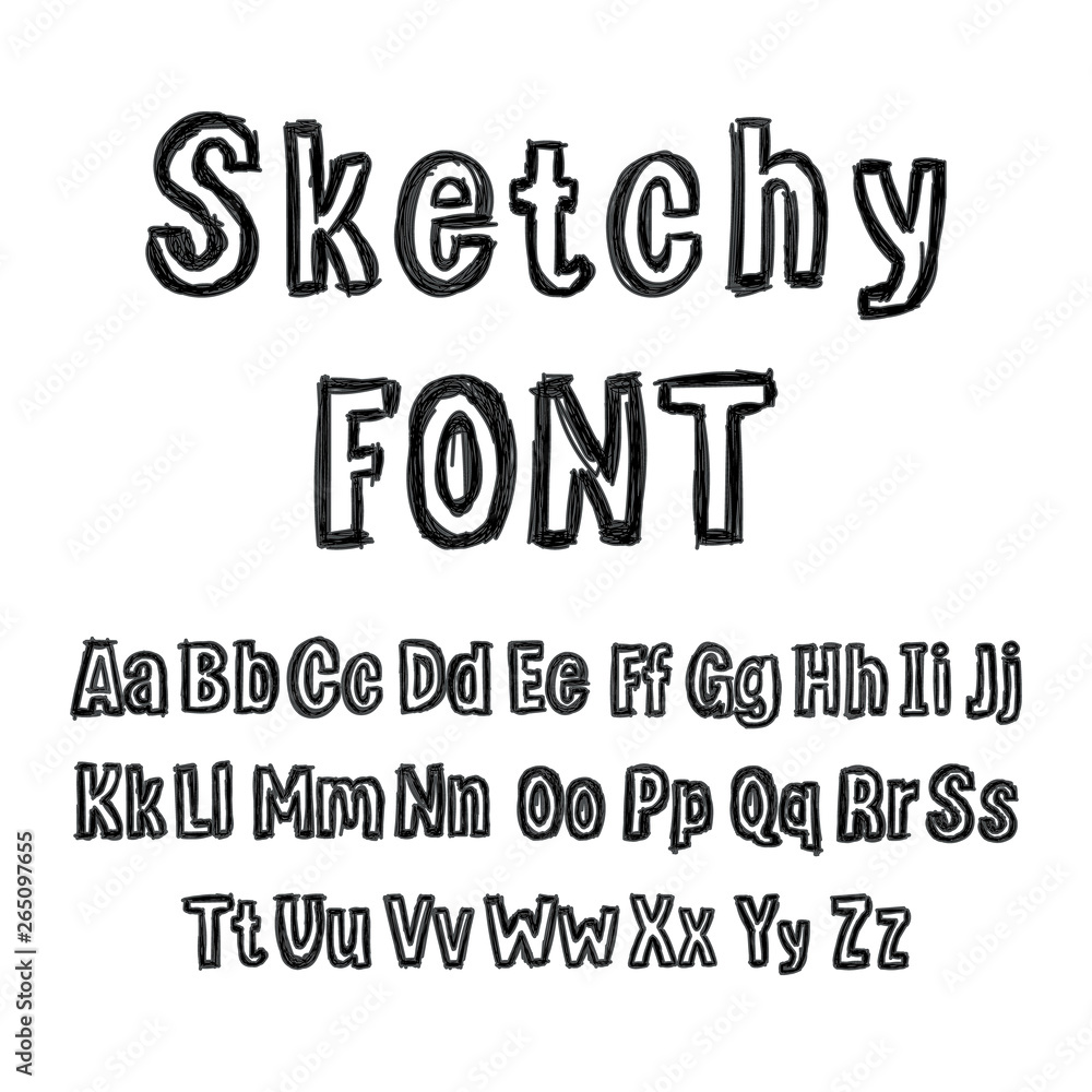Vector Hand Drawn Sketchy Black Font, Isolated on White Background Marker Drawings. Vector Hand Drawn Sketchy Black Font, Isolated on White Background Marker Drawings.
