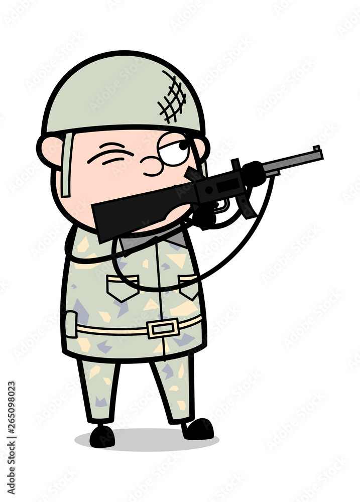 Shooting with Gun - Cute Army Man Cartoon Soldier Vector Illustration Stock  Vector | Adobe Stock