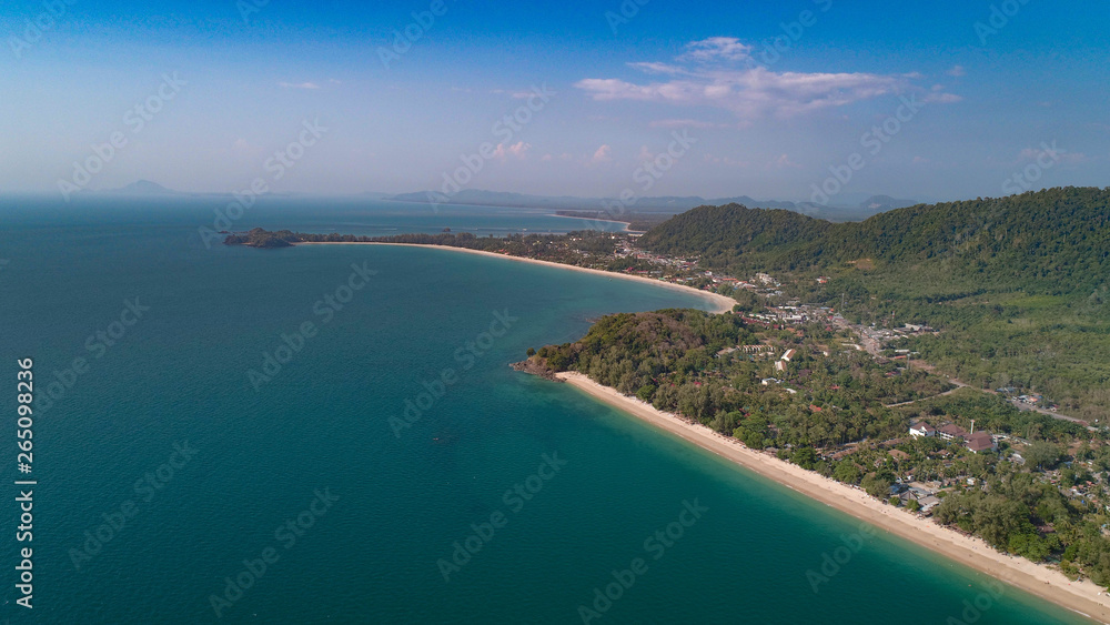 Aerial drone view of beautiful tropical Koh Lanta paradise island in Thailand