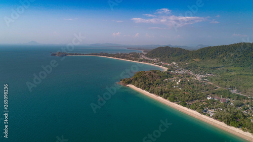 Aerial drone view of beautiful tropical Koh Lanta paradise island in Thailand © stryjek
