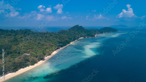 Aerial drone view of beautiful tropical Koh Kradan paradise island in Thailand