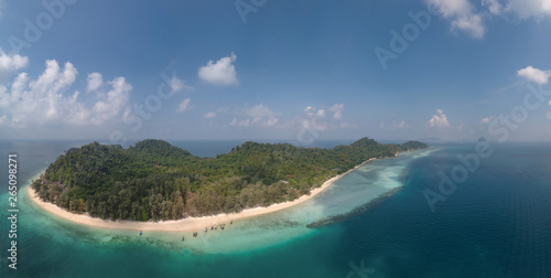 Aerial drone view of beautiful tropical Koh Kradan paradise island in Thailand