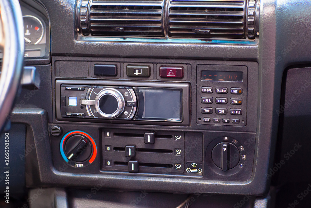 Modern radio in the interior of an old retro car
