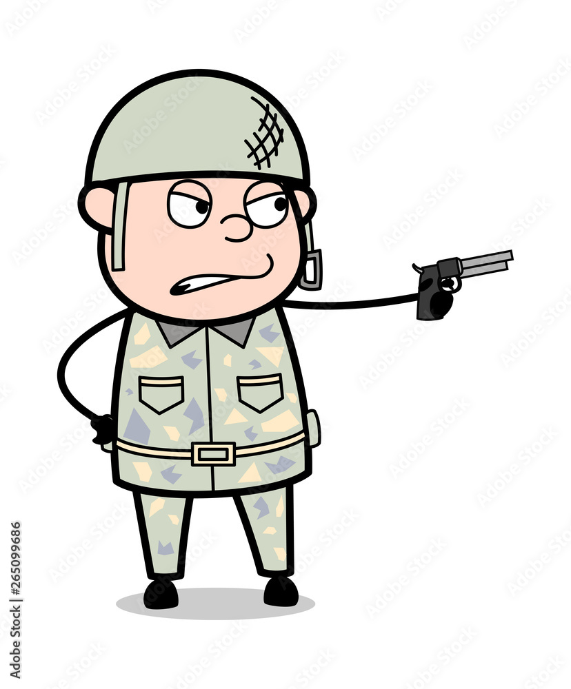 Shooting Gun Pose - Cute Army Man Cartoon Soldier Vector Illustration Stock  Vector | Adobe Stock