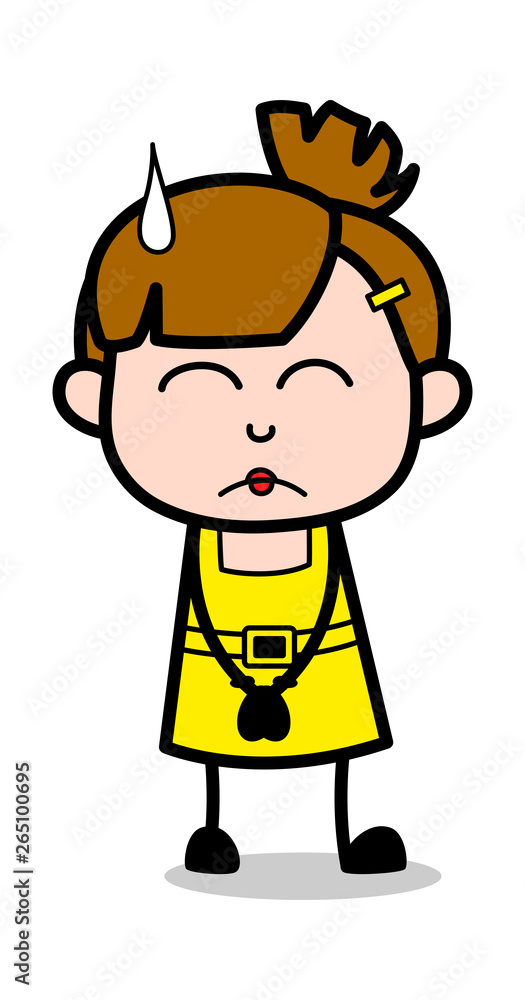 Feeling Guilt - Cute Girl Cartoon Character Vector Illustration Stock