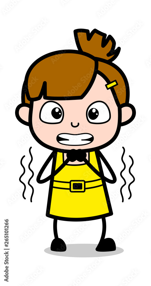 Trembling - Cute Girl Cartoon Character Vector Illustration Trembling - Cute Girl Cartoon Character Vector Illustration