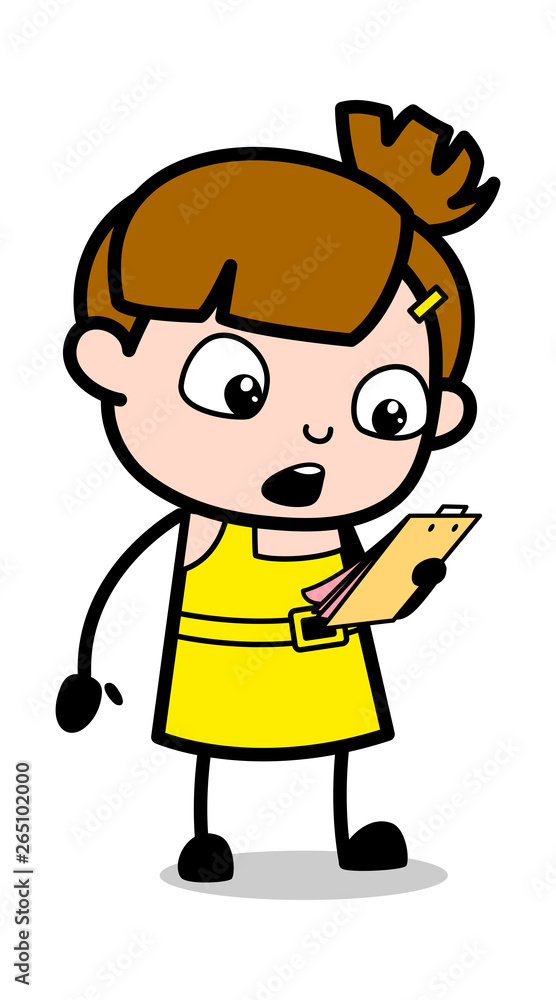 Reading Notes - Cute Girl Cartoon Character Vector Illustration Reading Notes - Cute Girl Cartoon Character Vector Illustration
