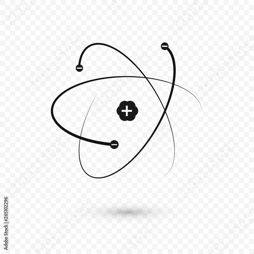 Atom structure nucleus and electrons. Atom icon.  vector illustration isolated on transparent background