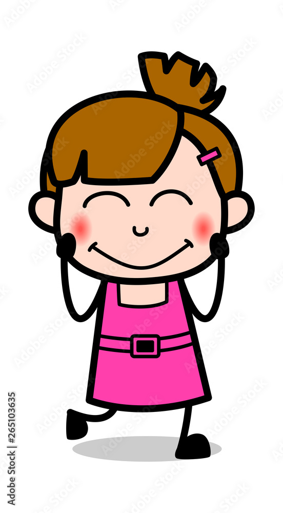 Feeling Blush - Cute Girl Cartoon Character Vector Illustration