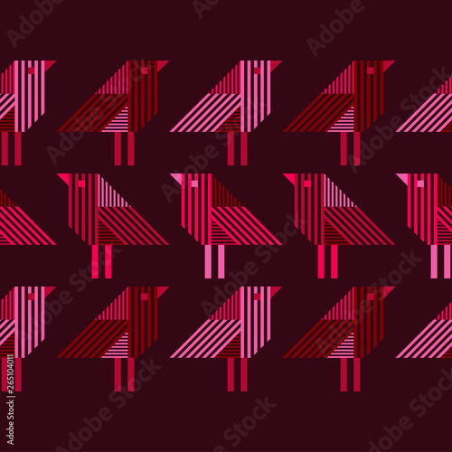 Seamless background with decorative birds. Striped texture. Birds in the sky. Vector illustration. Can be used for wallpaper, textile, invitation card, wrapping, web page background.