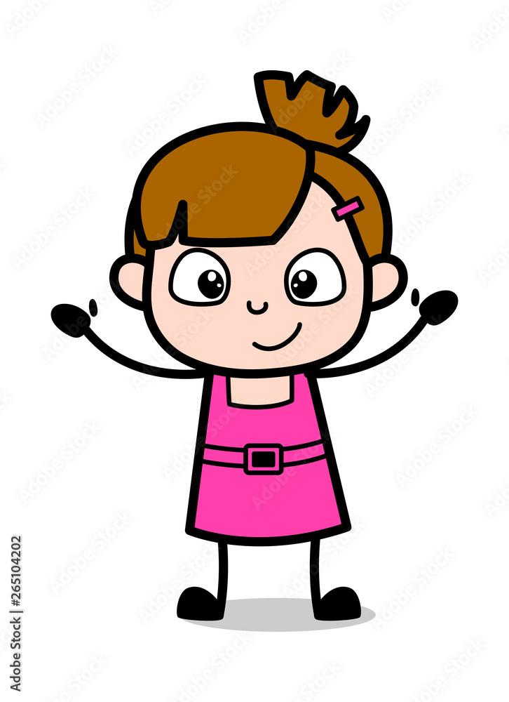 Happy Raising Hands - Cute Girl Cartoon Character Vector Illustration