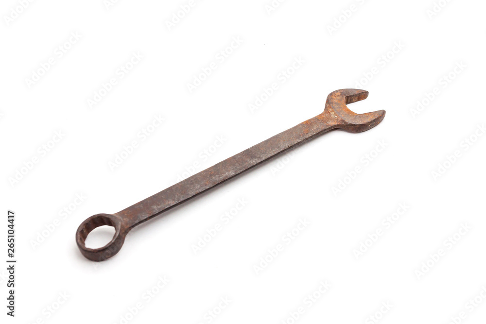 Old rusty wrench, isolated on white background Old rusty wrench, isolated on white background