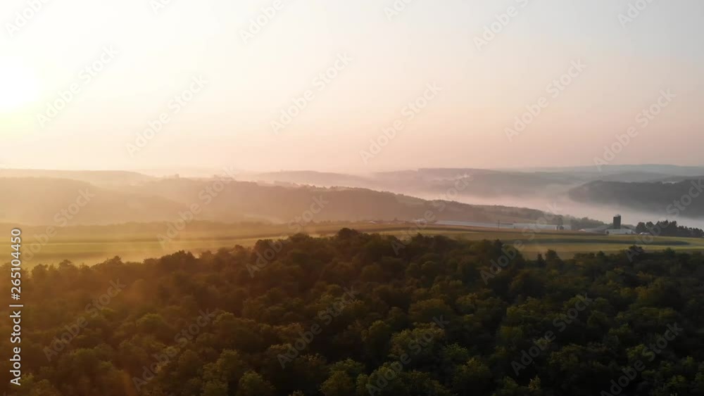 Aerial view of the land with the sun rises in Knox County Maine USA Aerial view of the land with the sun rises in Knox County Maine USA