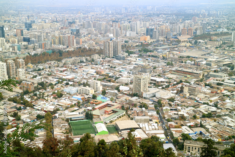 Spectacular Aerial View of Santiago Seen from San Cristobal Hilltop, Santiago, Chile, South America