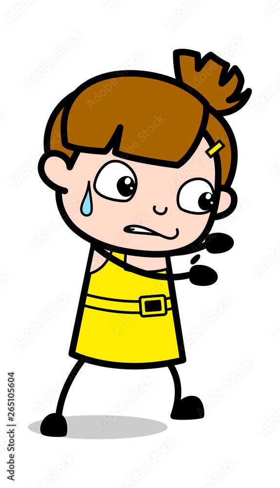Trying to Push - Cute Girl Cartoon Character Vector Illustration Trying to Push - Cute Girl Cartoon Character Vector Illustration