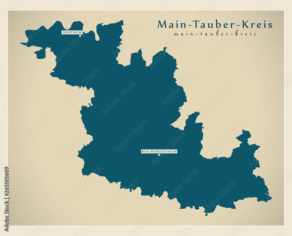 Modern Map - Main-Tauber-Kreis county of Baden Wuerttemberg DE