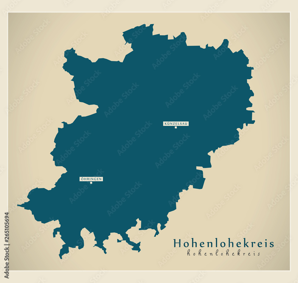 Modern Map - Hohenlohekreis county of Baden Wuerttemberg DE