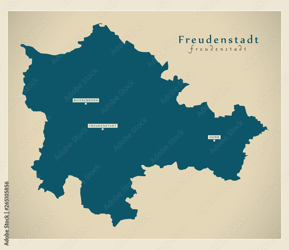 Modern Map - Freudenstadt county of Baden Wuerttemberg DE