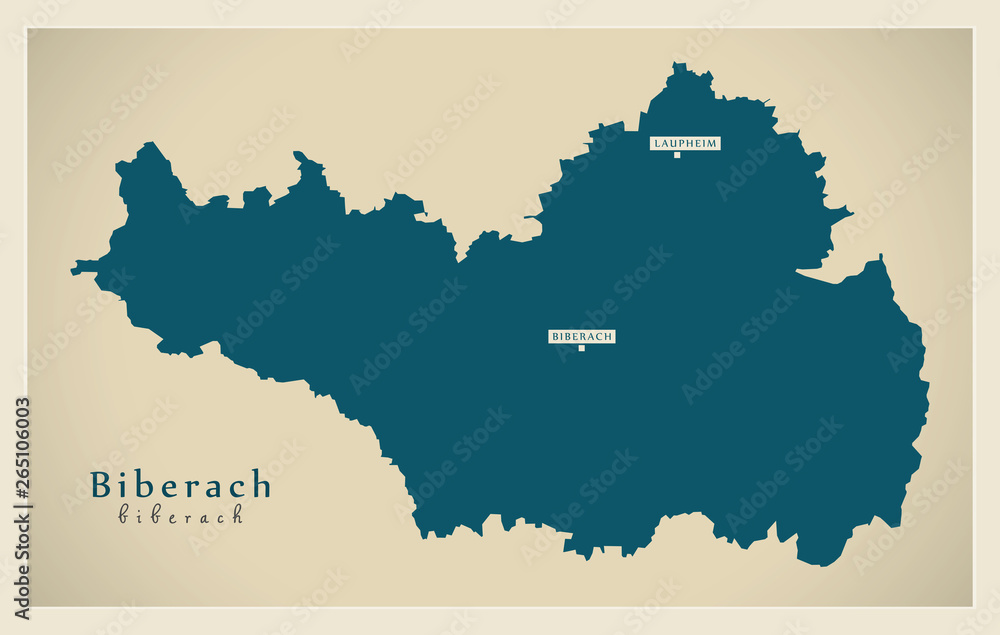 Modern Map - Biberach county of Baden Wuerttemberg DE