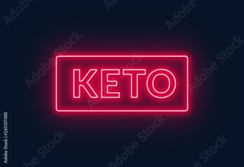 Neon keto diet sign on black background. Neon alphabet .