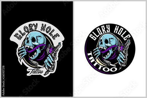 skull head cute glory hole mystery tgame tattoo studio vector template