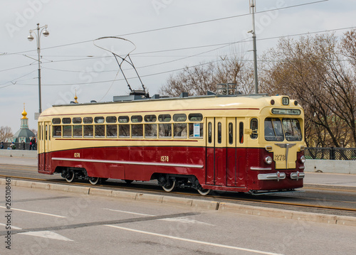 MOSCOW - APRIL 20 2019: MTV-82 old tram on the Boulevard Ring