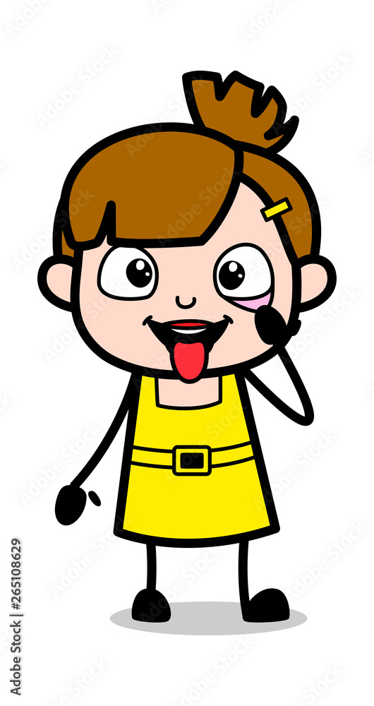 Showing Eye and Tongue - Cute Girl Cartoon Character Vector Illustration Showing Eye and Tongue - Cute Girl Cartoon Character Vector Illustration