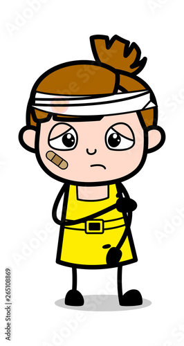 Wounded Patient - Cute Girl Cartoon Character Vector Illustration