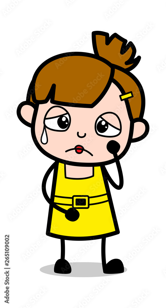 Depressed - Cute Girl Cartoon Character Vector Illustration
