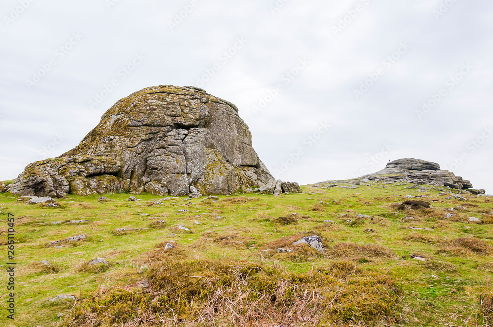 Dartmoor, Devon, Hound Tor, Heidelandschaft, Moor, Felsen, Klettern, Wanderweg, Frühling, Südengland