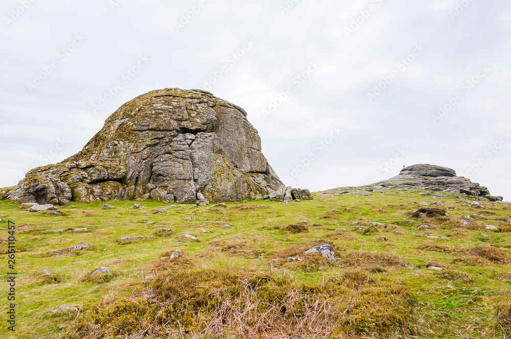 Dartmoor, Devon, Hound Tor, Heidelandschaft, Moor, Felsen, Klettern, Wanderweg, Frühling, Südengland Dartmoor, Devon, Hound Tor, Heidelandschaft, Moor, Felsen, Klettern, Wanderweg, Frühling, Südengland