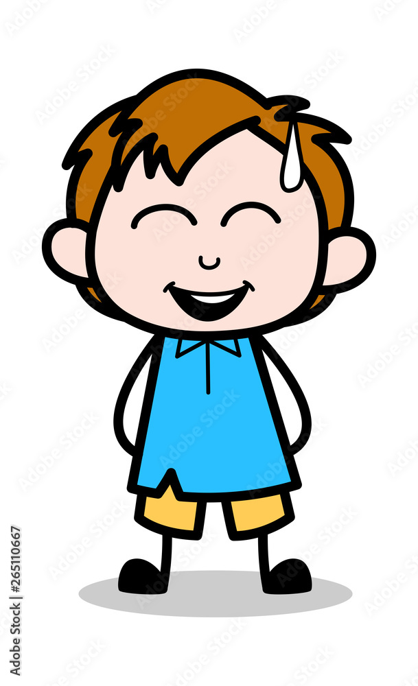 Laughing on Joke - School Boy Cartoon Character Vector Illustration