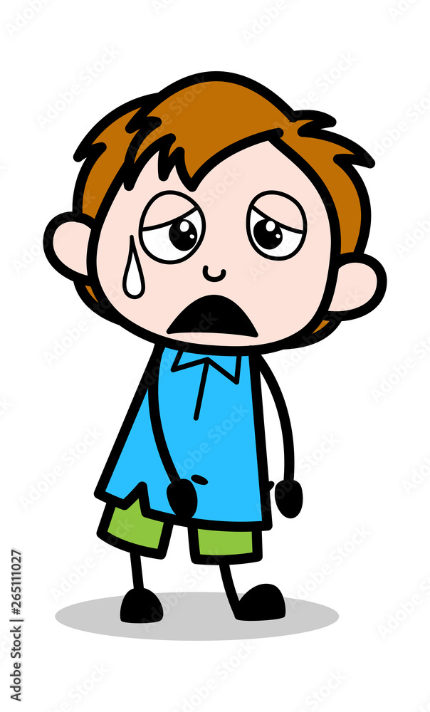 Exhausted - School Boy Cartoon Character Vector Illustration
