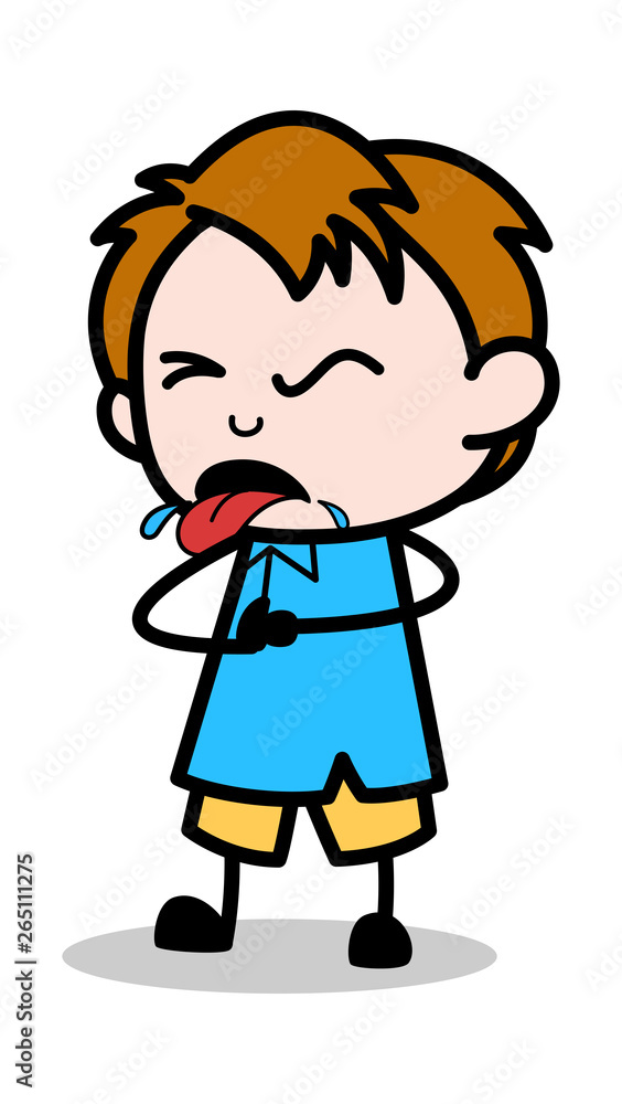 Vomiting - School Boy Cartoon Character Vector Illustration