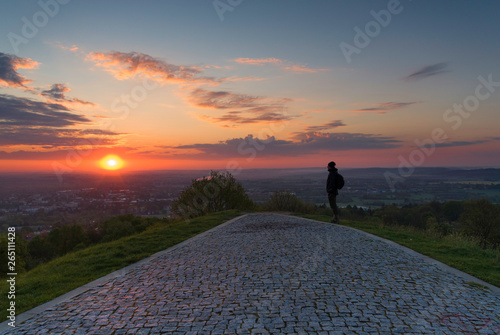Photographer takes pictures on a foggy morning