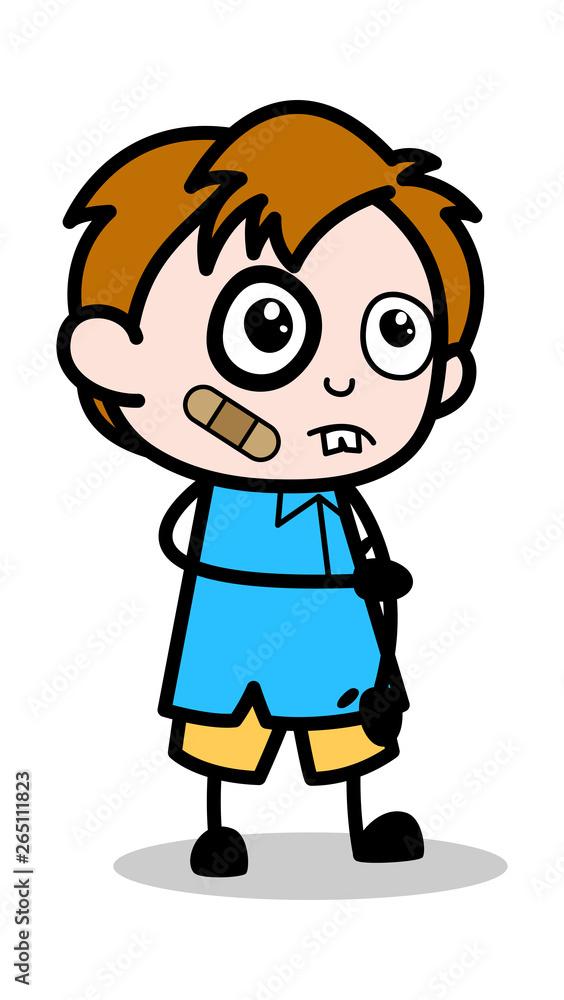 Injured Face - School Boy Cartoon Character Vector Illustration Injured Face - School Boy Cartoon Character Vector Illustration