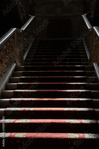 Stairs to the haunted house. A mysterious passage of shadows ghost in the darkness. 