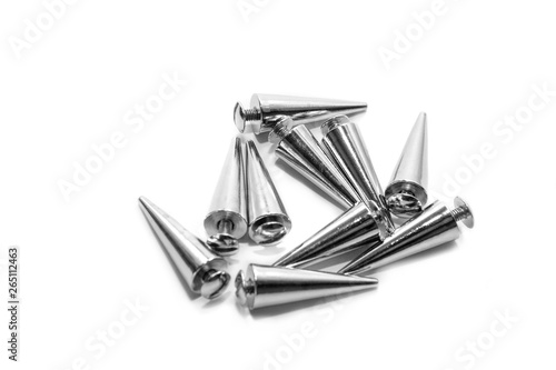 Silver metal spikes isolated on white background