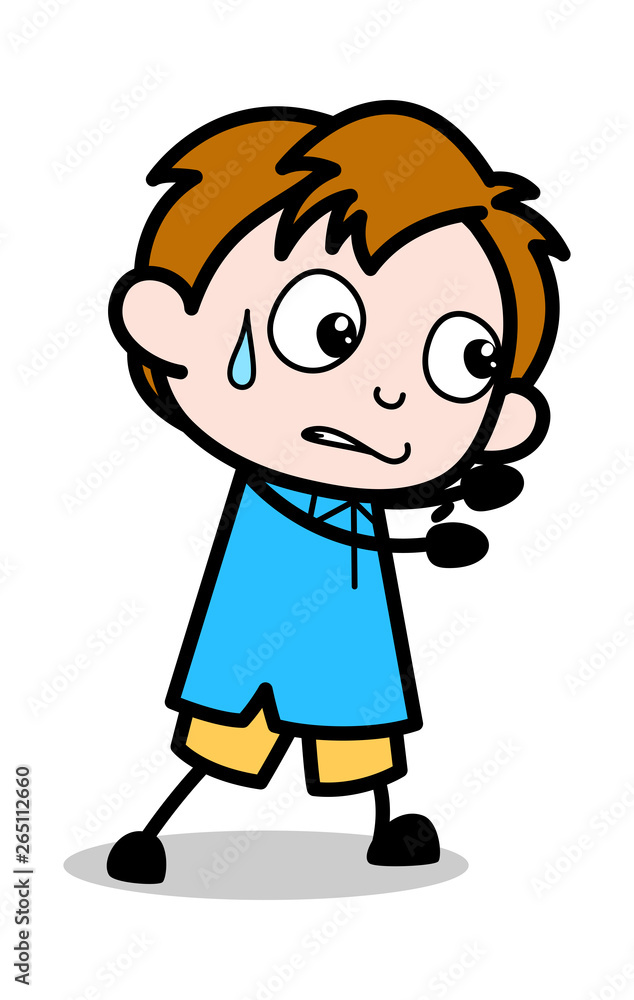 Sweating - School Boy Cartoon Character Vector Illustration