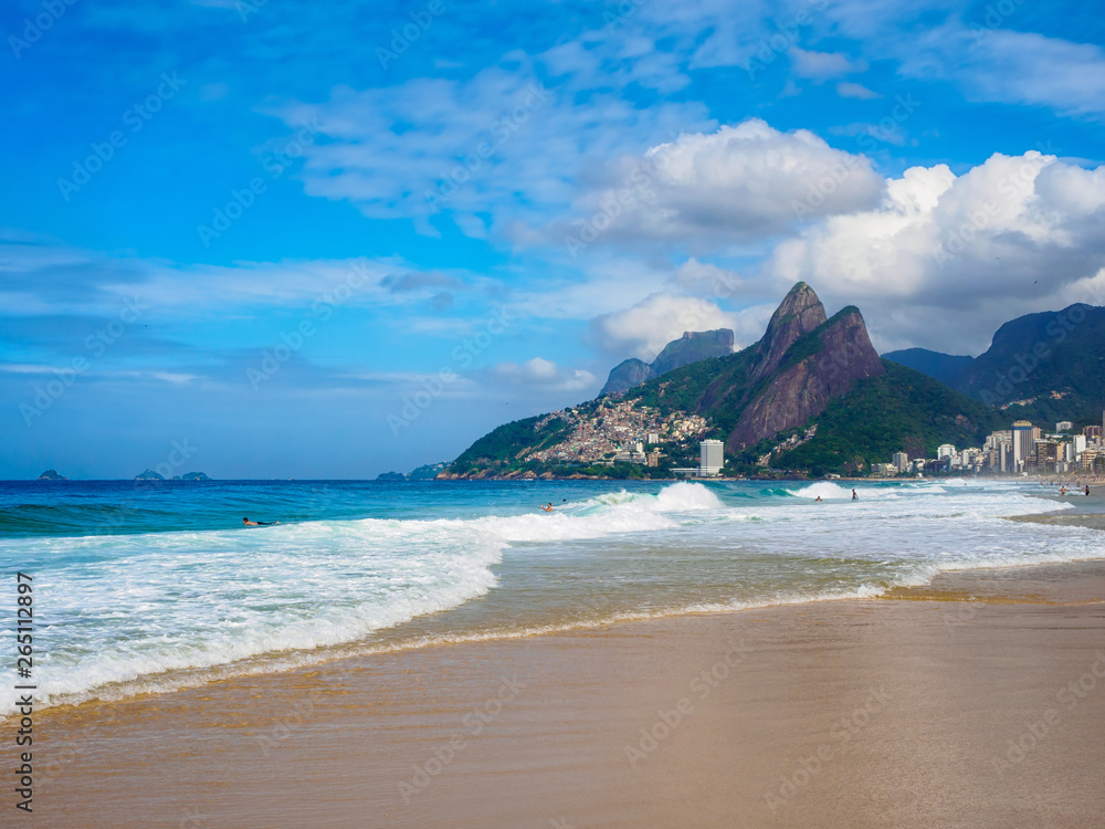 Ipanema beach, Leblon beach and mountain Dois Irmao (Two Brother)  in Rio de Janeiro, Brazil