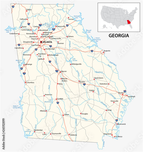 road map of the US American State of georgia
