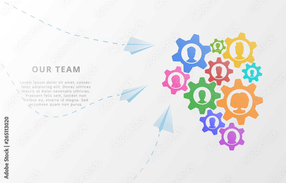 Teamwork business concept. Flat vector illustration with avatar icons ...
