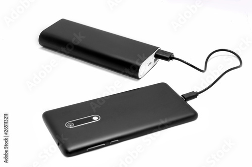 Mobile phone external battery isolated on white background