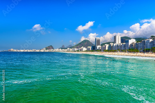 Copacabana beach and Leme beach in Rio de Janeiro, Brazil. Copacabana beach is the most famous beach in Rio de Janeiro. Sunny cityscape of Rio de Janeiro © Ekaterina Belova