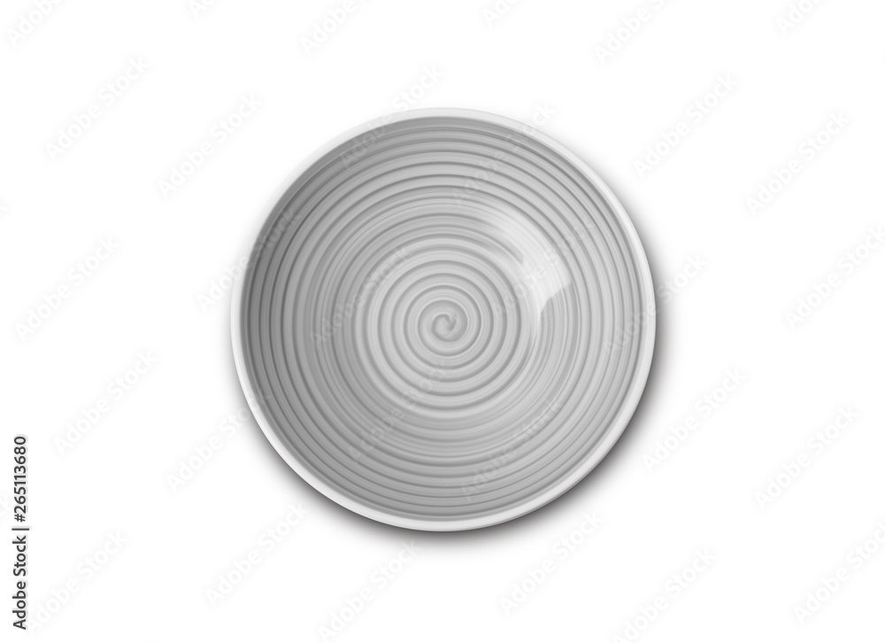Empty grey ceramic plate with spiral pattern in watercolor styles Empty grey ceramic plate with spiral pattern in watercolor styles