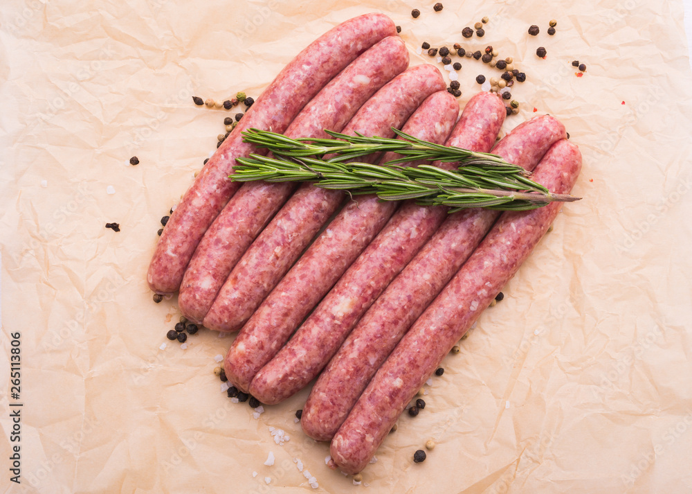 Food and delicious concept - raw horse meat sausage Food and delicious concept - raw horse meat sausage