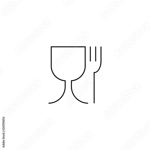 Non-toxic material sign. A glass and a fork sign. It is applied on plastic (disposable) ware, kitchen equipment, sometimes on packing of food
