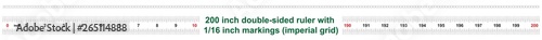 200 inch double-sided ruler. Marking accuracy is one sixteenth of an inch. Imperial grid.