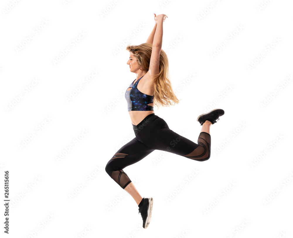 Ballerina dancing over isolated white background and jumping Ballerina dancing over isolated white background and jumping